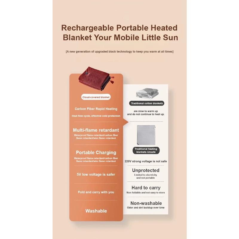 Graphene Heating Warming Blanket Blanket Warming Blanket Heating Shawl USB Washable Leg Cover Shawl Electric Blanket No Power