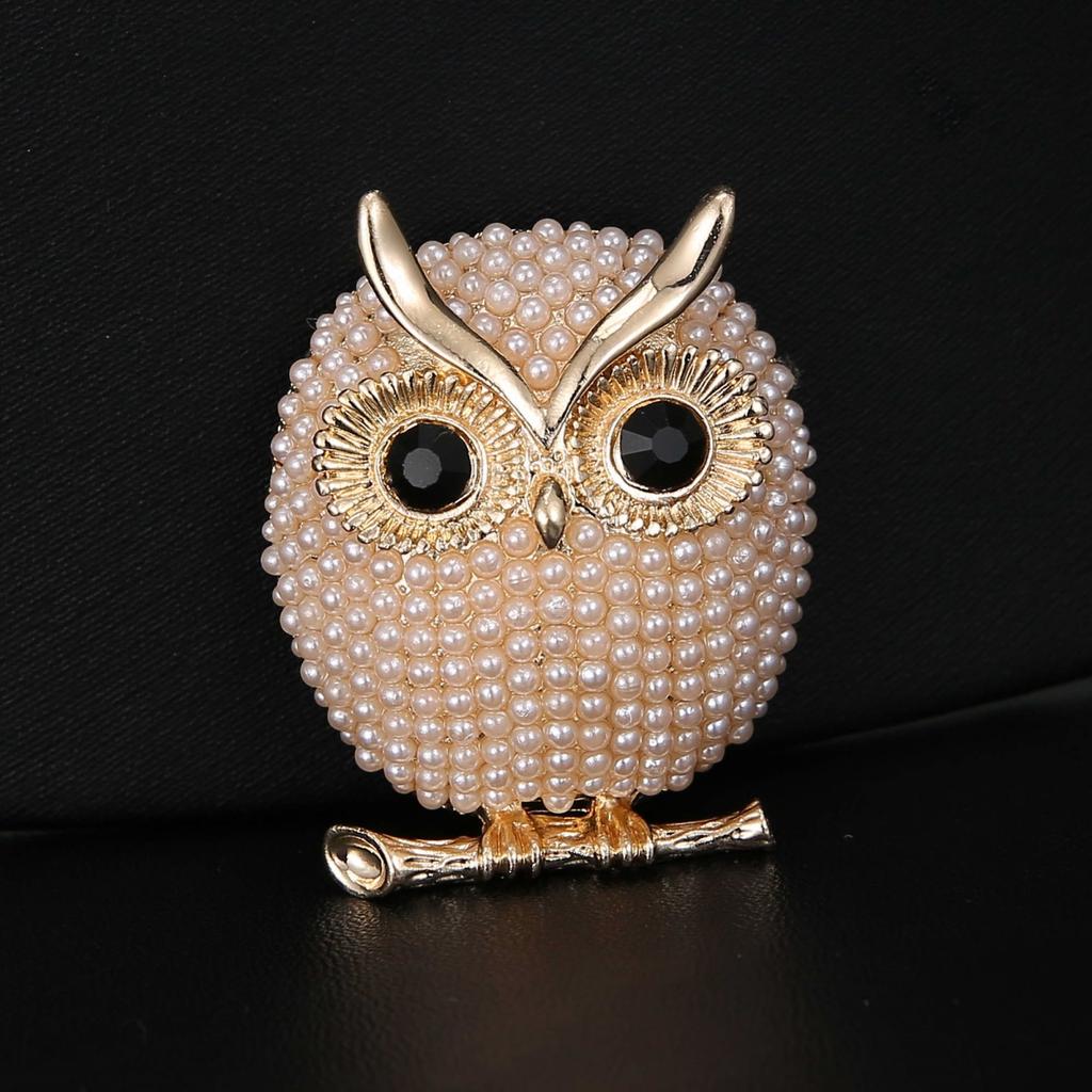 Luxury Full Imitation Pearl Cute Owl Brooches For Women Men  Delicate Rhinestone Flying Bird Animal Lapel Pins Jewelry