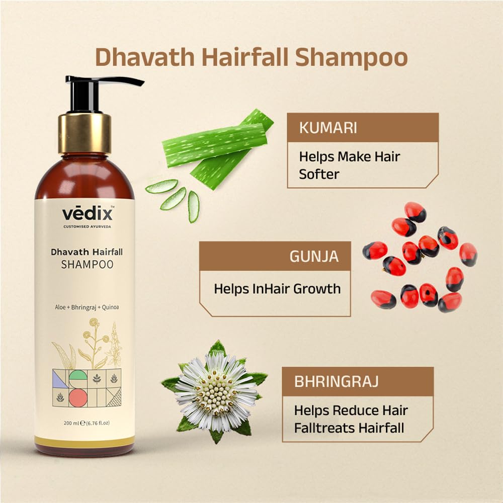 Vedix Dhavath Haarausfallkontroll-Shampoo für normales bis fettiges Haar | Ayurvedisches Shampoo für Männer & Frauen | Kombipackung | 200 ml*2