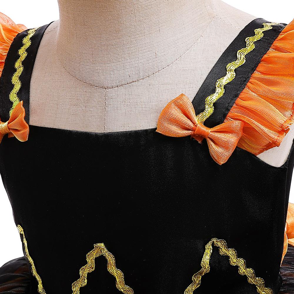Halloween Orange Dress Cosplay Birthday Gown Lace Tutu Princess Dress Floral Embroidery Girls Children Clothing Kids Party For Girl Clothes