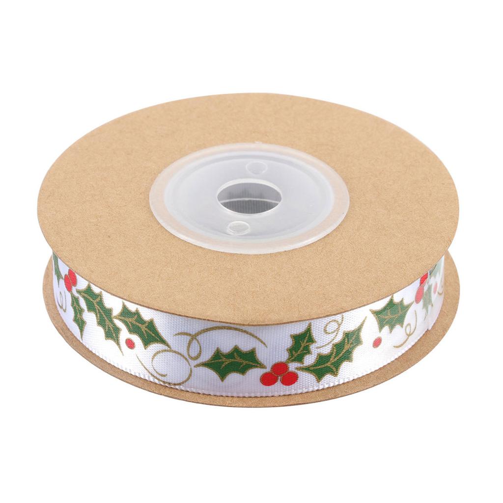 1 Roll Christmas Decorative Ribbon Premium Polyester Printing for Gift Wrapping Tree Decoration Xmas Ribbon Roll