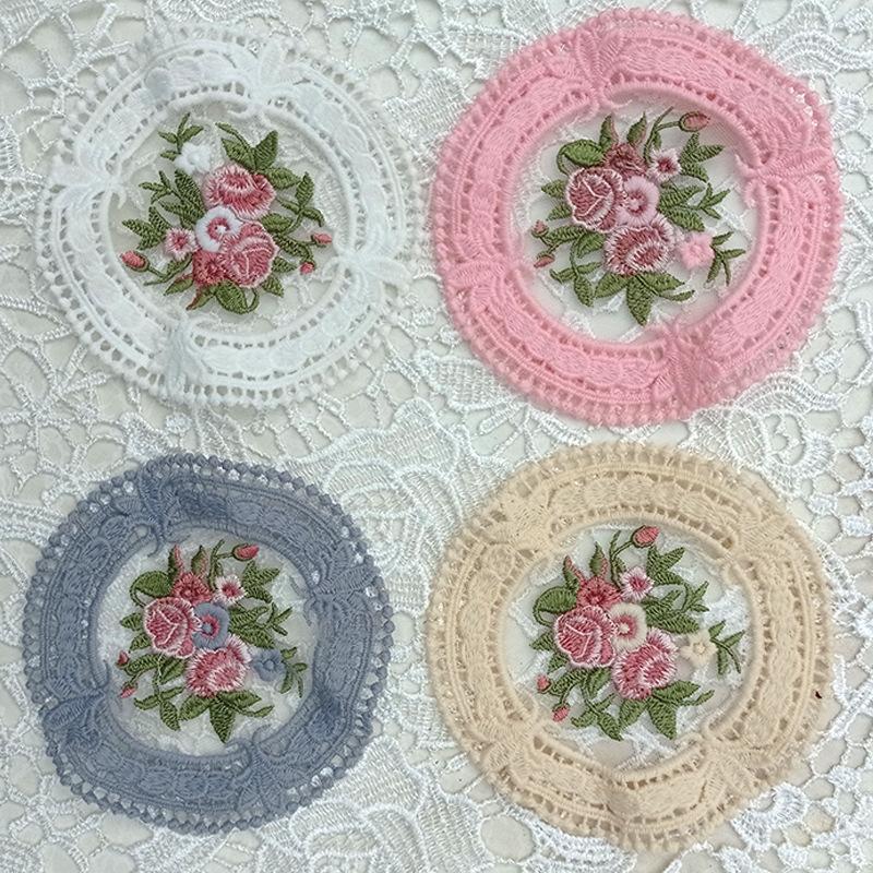 Small Round Coaster European Lace Embroidered Dining Table Mat Decorative Fabric Coffee Table Mat Embroidery Retro Heat Insulation Weaving