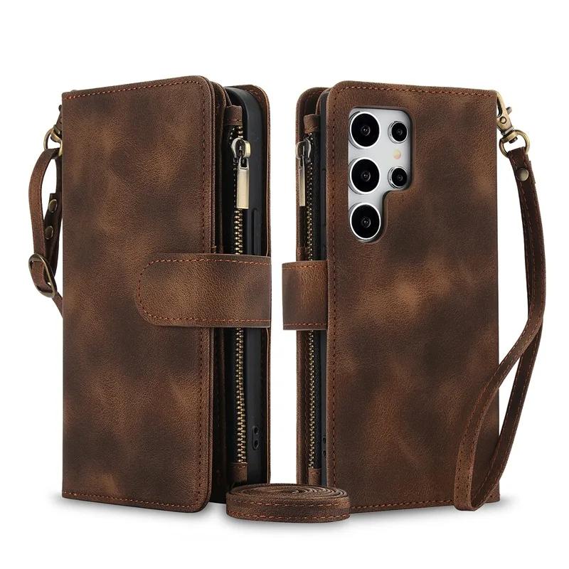 Luxury Crossbody Strap Leather Phone Case for Samsung Galaxy S26 Ultra S25 Edge S24 Plus S23 FE S22 S21 S20 Note 20 Card Wallet