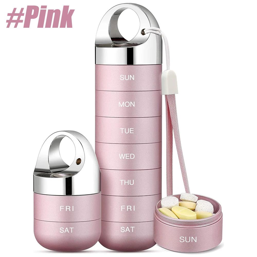 Portable Travel Pill Box Metal 7 Day Pill Case Organizer Waterproof Aluminum Alloy Travel Pill Case Container for Vitamins