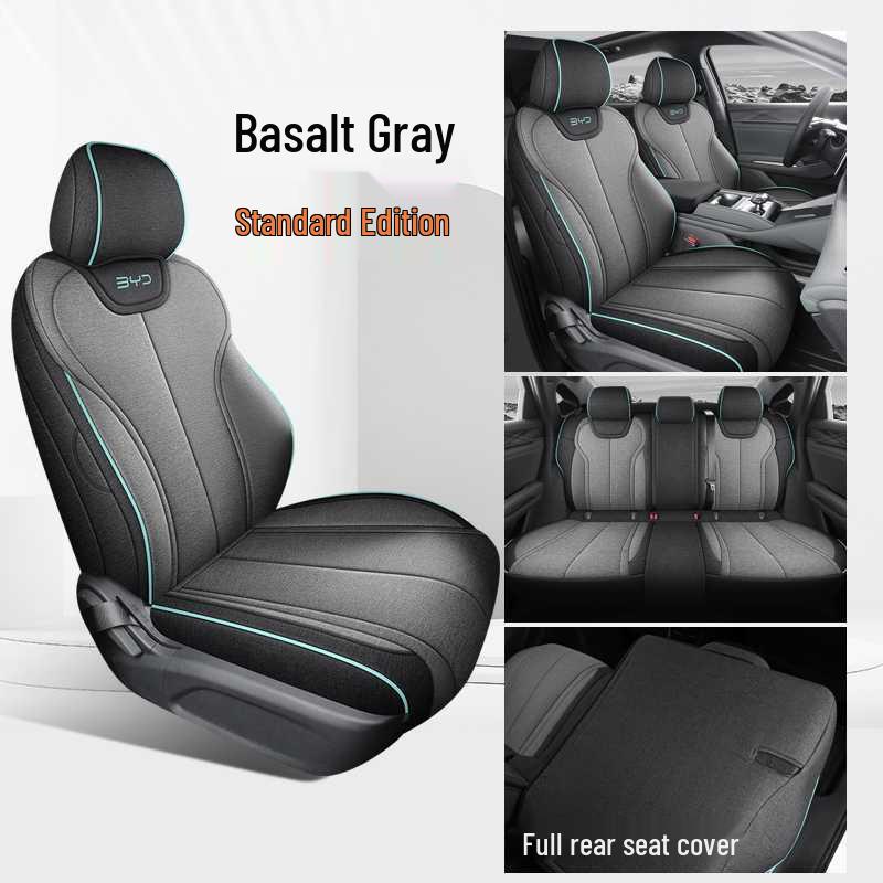 All-Season BYD Qin L Seat Covers: Breathable Linen with Perforated Leather, Fully Enclosed and Ventilated