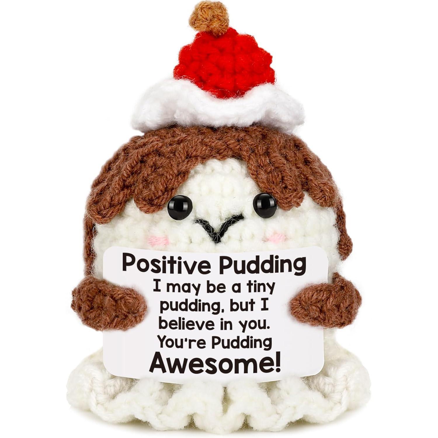 

Handmade Crochet Pudding Doll With Positive Card Home Room Decoration Emotional Inspirational Support Pudding Desktop Ornament