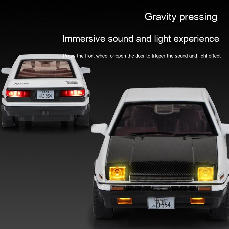 Initial D 1/30 Toyota AE86 Truend JDM Sports Car Alloy Diecast Metal Model Car Sound & Light Jump The Light Collection Hobby Boy