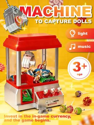 Mini Doll & Candy Claw Machine for Kids (Ages 3+) – Light & Music Feature Desktop Arcade Game