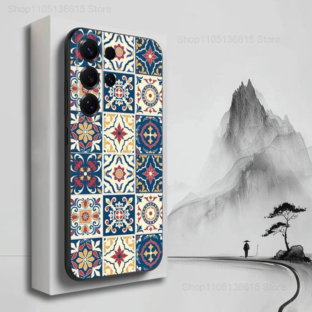 

Beautiful Tile Moroccan Art Phone Case For Samsung S25,S24,S23,S22,S21,S20,S10,S9,Ultra,Plus,Lite,FE,Soft Silicone Black Cover SamsungS20
