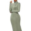 Stretchy Bodycon Long Dress Solid Color Turtle Neck Casual Womens Long Sleeve