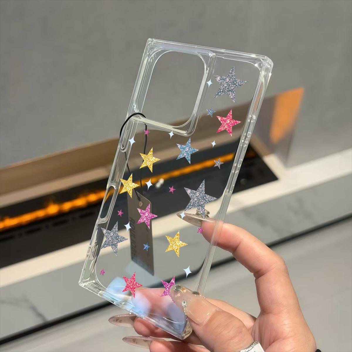 

Прозрачный чехол с квадратной задней защитой для трубки для iPhone 13 16 ProMax 11 15 Plus 14 Pro Max 12, защита от кислорода, чехол с узором из разноцветных звезд iphone 13