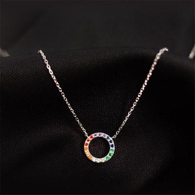 New Arrival Exquisite Craftsmanship Creative Rainbow Circle Candy Color Sterling Color Jewelry Round Crystalline Clavicle Chain Necklaces