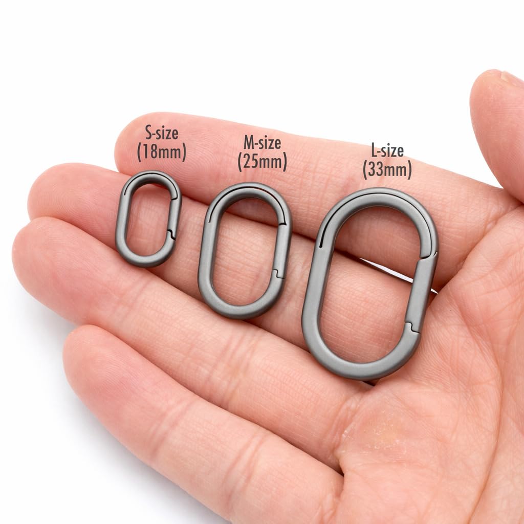 Titanium Small High Set M [TUNUKE] Carabiner, Keyring, Keychain, D-ring, Connectable, Lightweight, Strength, Rustproof, S/M/L, 2-piece/4-piece (Gray