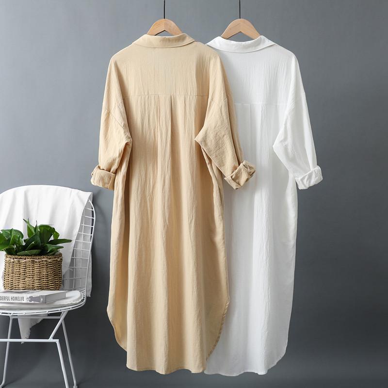 1116 Primavera e Autunno Camicia Media e Lunga Donna Cotone e Lino Design Ampio Top Versione Coreana Giacca Camicia Solare