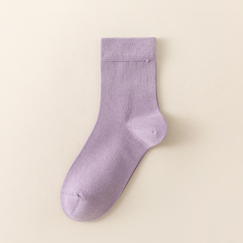 Ladies Spring and Autumn Pure Color Breathable Sweat Absorbing Anti Pilling Boneless Tube Cotton Socks