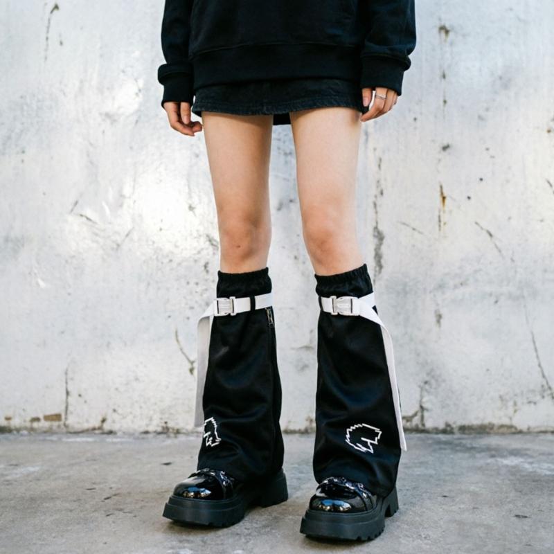 Trendy Fashion Knee Length Flared Leg Sleeves for Women Japanese Harajuku Aesthetic Wing Embroidered Leg Warmers Socks