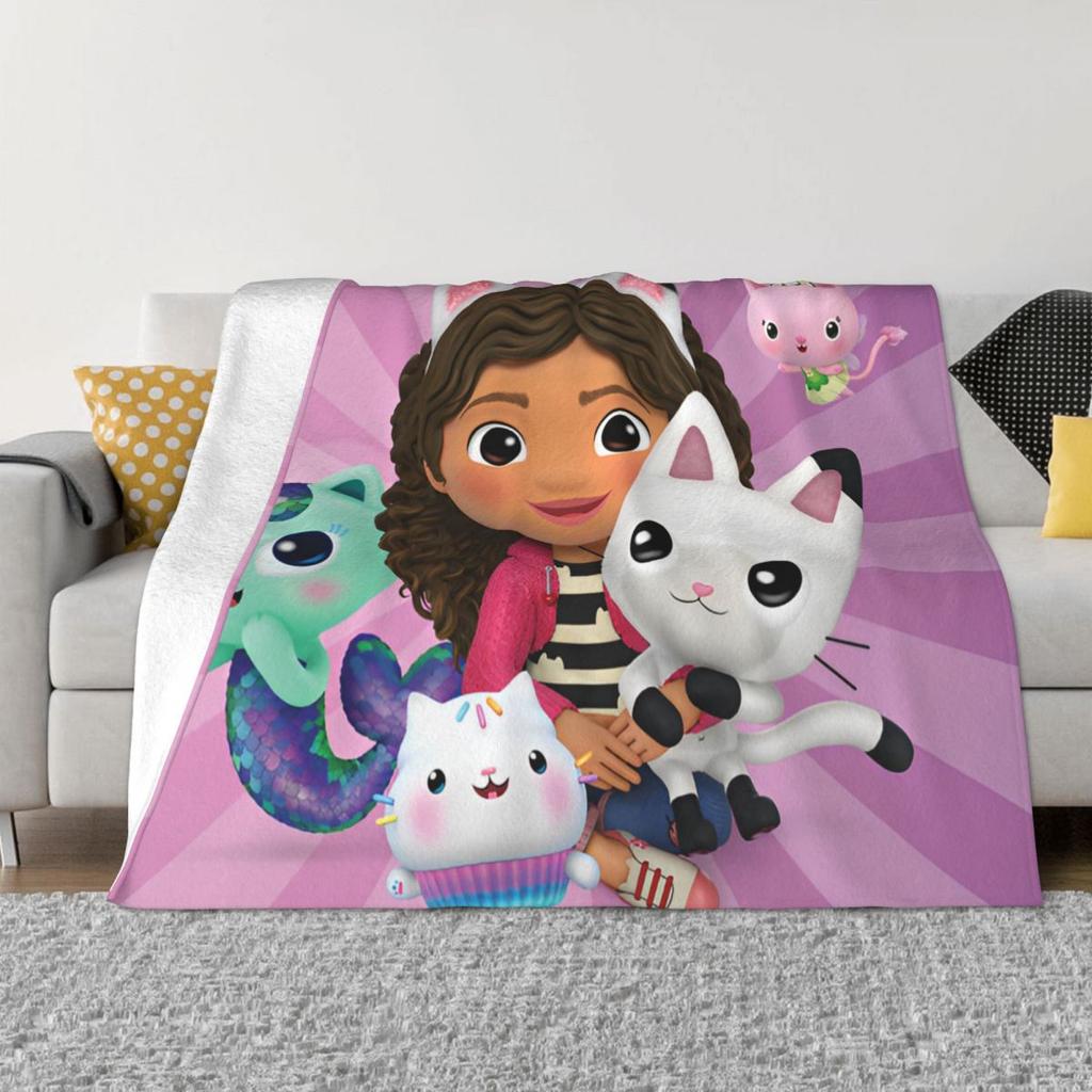 Gabbys Dollhouse Cartoon Blanket Velvet Summer Portable Super Warm Throw Blanket for Bedding Travel Bedspreads