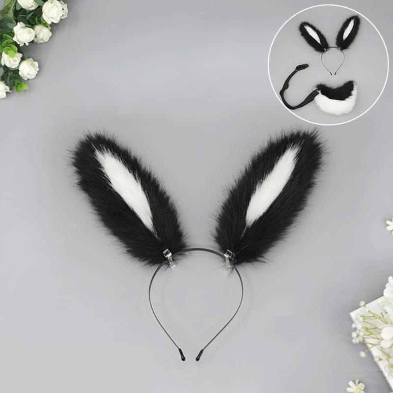 Soft Rabbits Tail Lovely Rabbits Ears Headband Plush Animal Tail Decorations Rabbits Ears Headwear for Halloween Party