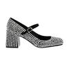 Womens/Ladies Rhinestone Leather Block Heel Mary Janes