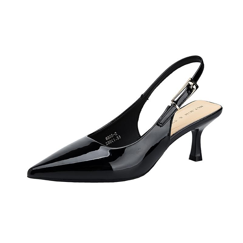 G6800-2 French patent leather bag head sandals women's summer new pointed one-word buckle strap front bag rear cool high heels