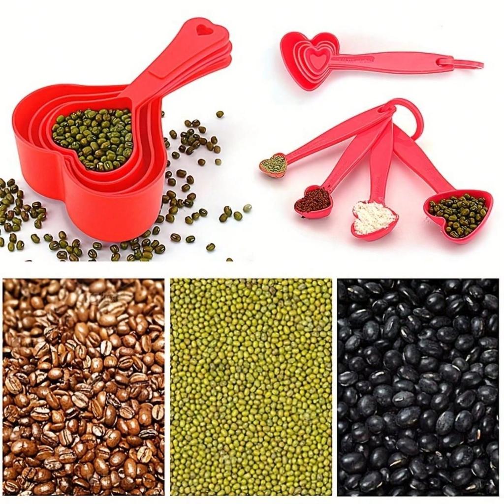 4pcs Set Measuring Cups And Spoon Set Small Heart-Shaped Baking Kitchen Tool Baking Spoon Measuring Cup Tool