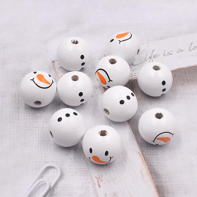 DIY Christmas 20MM Snowman Wooden Beads - White Head & Belly, Loose Handmade Accessories