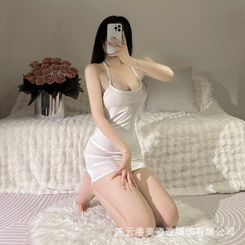 Sexy underwear suspender backless ice silk sexy hollow neck hip skirt free from pure desire to tempt husband sex woman