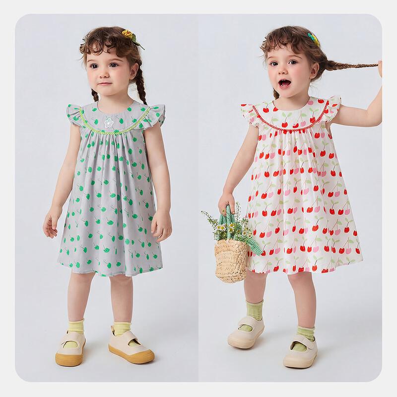 Minibala Girls' Summer Floral Cotton Flutter Sleeve Dress