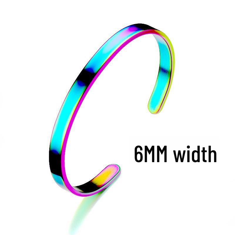 Adjustable C-Shaped Stainless Steel Bracelet with Engraved Text Logo and 6mm Opening for Women