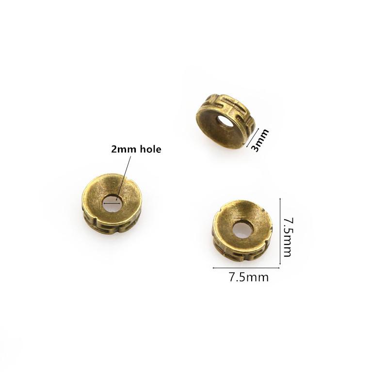 50 Stück 7,5x3mm Abstandshalter Perlen Bronze Gold Silber Farbe Metallkugel Quetsch-Endkappen Stopper DIY Schmuckherstellung Zubehör