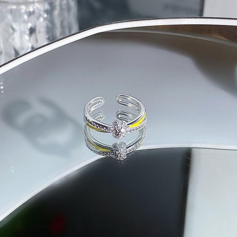 Butterfly Opening Ring Yellow Enamel Bow Light Luxury High Sense Unique Artistic Sense Student Party Ring