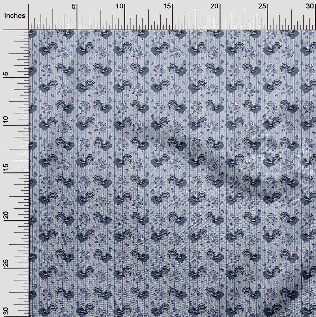 oneOone Cotton Flex Grayish Blue Fabric Birds Rooster  Quilting Supplies Print Sewing Fabric By The Yard 40 Inch