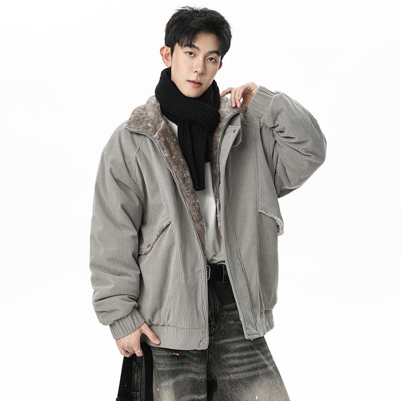 Winter Corduroy Hooded Cotton Jacket for Men, Men's Jacket with Thick Velvet, Casual and Simple Cotton Jacket