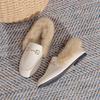 Retro Loafers  Fashion Women'S Shoes Autumn And Winter Women Velvet Warm Flat-Bottomed Rabbit Fur Leather Shoes