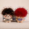 Funny Plush Keychain Cute Bag Charms with Pom Pom Hair Soft Stuffed Keyrings for Handbag Backpack Purse Accessory