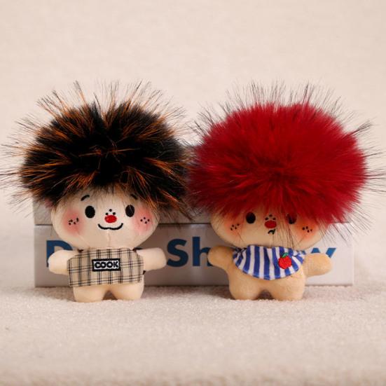 Funny Plush Keychain Cute Bag Charms with Pom Pom Hair Soft Stuffed Keyrings for Handbag Backpack Purse Accessory