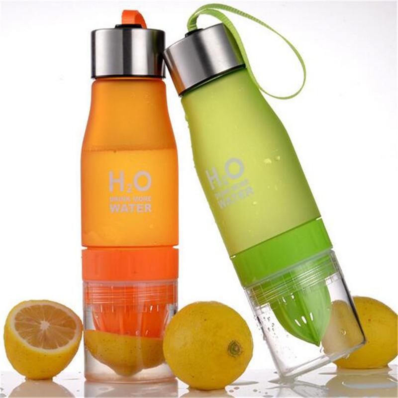 650ml Sportflasche H20 Kunststoff Fruchtinfusionsflasche Infusor Trinken Outdoor Sport Saft Zitrone Tragbar Fahrrad Reise Wasserflasche