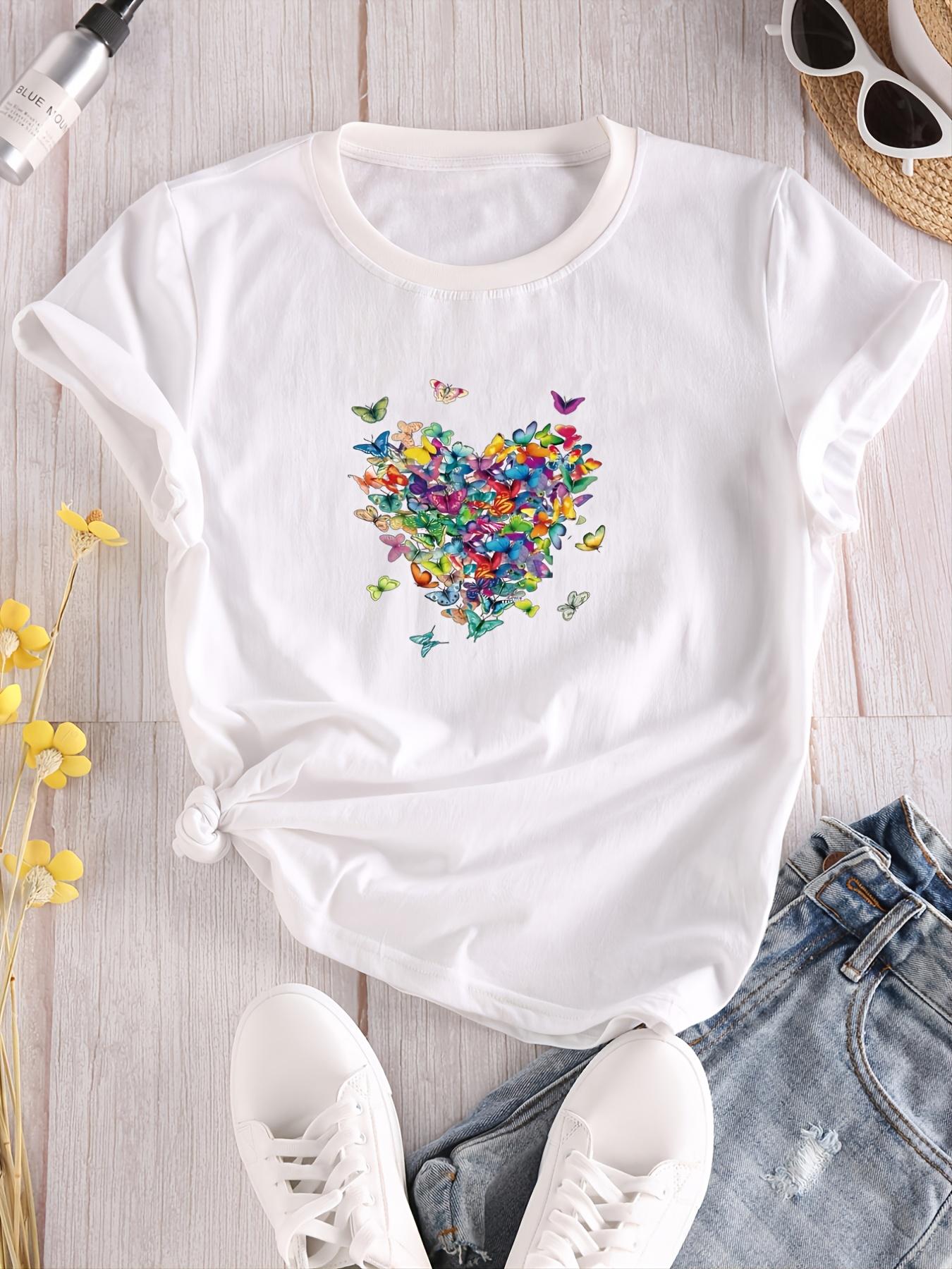 

Повседневная футболка с принтом в виде сердца, свободная, с коротким рукавом, модные топы, женская одежда, с круглым вырезом, слегка эластичные рубашки XXXL