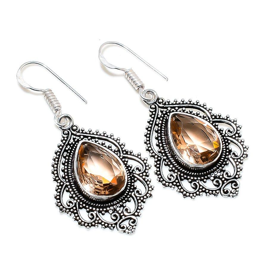 

Этнические ювелирные серьги ручной работы с морганитом и драгоценным камнем 1,85 дюйма VR-3580