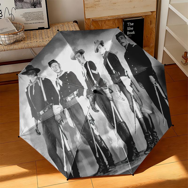 1pc Legendary John Wayne Umbrella Portable Folding Umbrella Iron Frame Hole Bone Structure Outdoor Home Umbrella