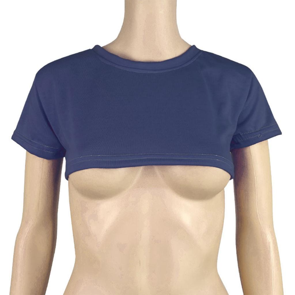 Damen Two Yuan Einfarbiges Brust-Kurz-T-Shirt Süßes Tag Sexy Crop Kurzarm-T-Shirt