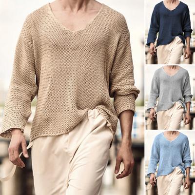 Herren Pullover V-Ausschnitt Leicht zu kombinieren Atmungsaktiv Elastisch Bequem Strick Langarm Lockerer Pullover Herbstpullover Herren Kleidung