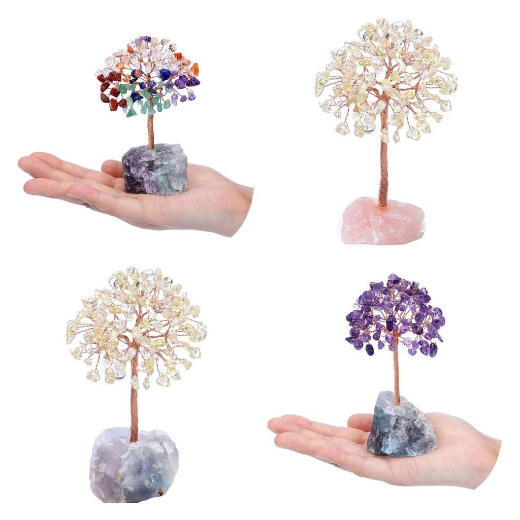 Natural Crystal Colorful Tree Ornament Irregular Base Craft Tabletop Decoration