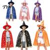 Dreamy Gold Edge Witch Costume Kids Wizard Cloak with Hat for Boys Girls, Halloween Kindergarten Activities Cape Prop Party Cosplay