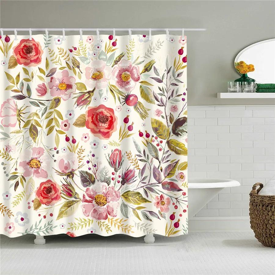 Flower Dandelion Red Rose Small Fresh Shower Curtains Bathroom Curtain Set Frabic Waterproof Polyester Bathroom Decor With Hooks