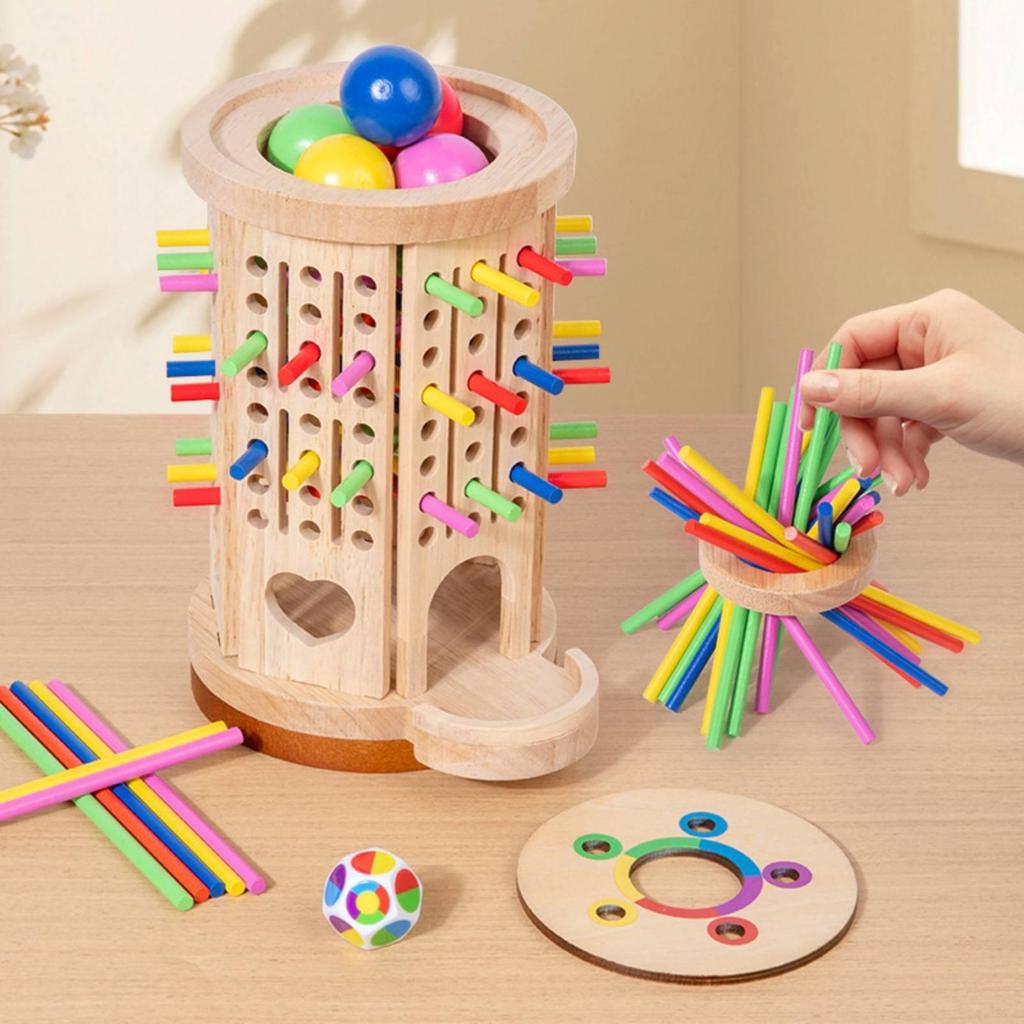 Rotating Toy Hand Eye Coordination Balance Game Focus Training Wooden Structure for Kids,