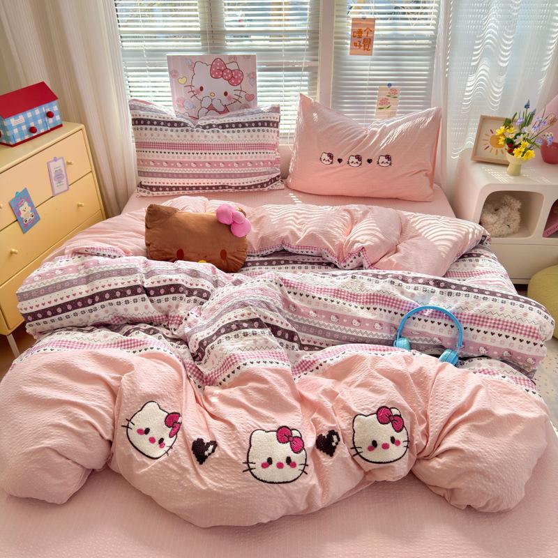 A-Class Mother & Baby 4-Piece Super Soft Puff Cotton Bedding Set: Duvet Cover & Fitted Sheet for Dorms