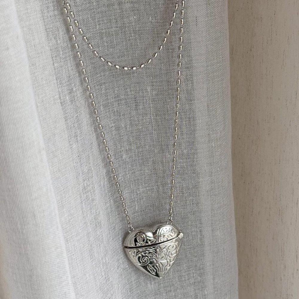 Photo Pendant Heart Locket Necklace Zinc Zinc Alloy Metal Photo Box Pendant  Sweater Chain