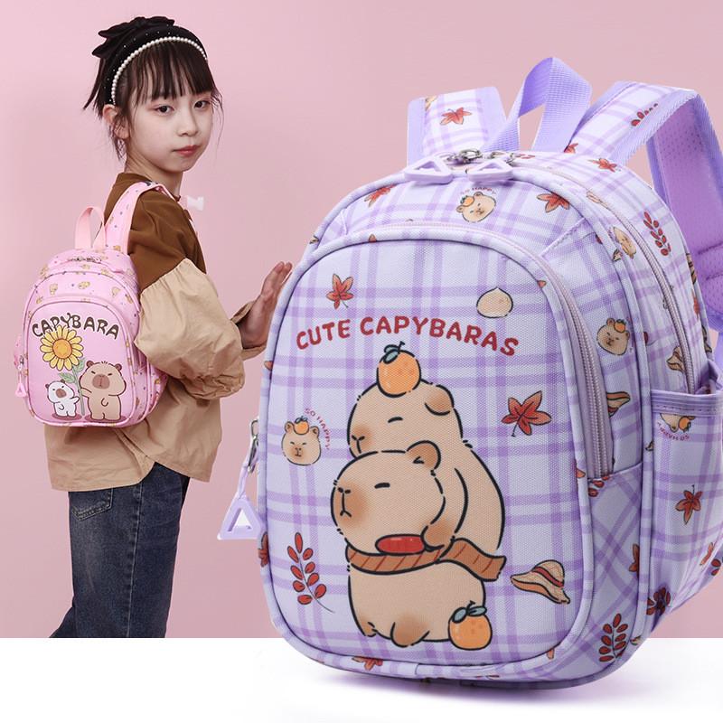 Capybara Kids Backpack For School With Nylon Material And Cartoon Pattern