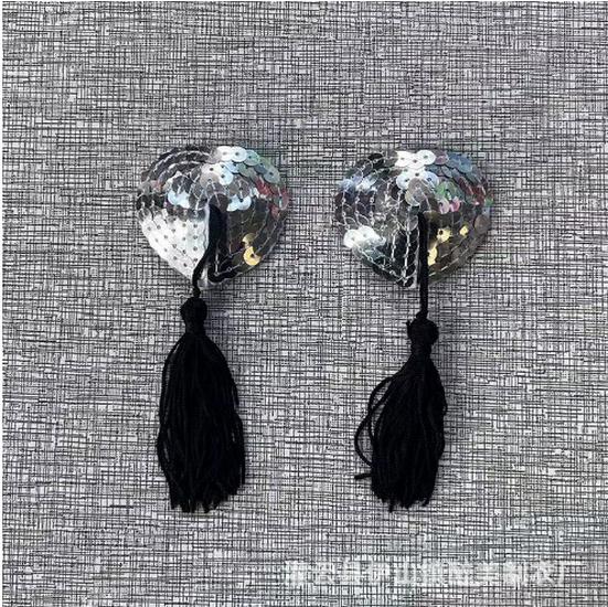 Tassel Heart Sequin Nipple Covers – Sexy Lingerie Accessories with Blood Drop Design